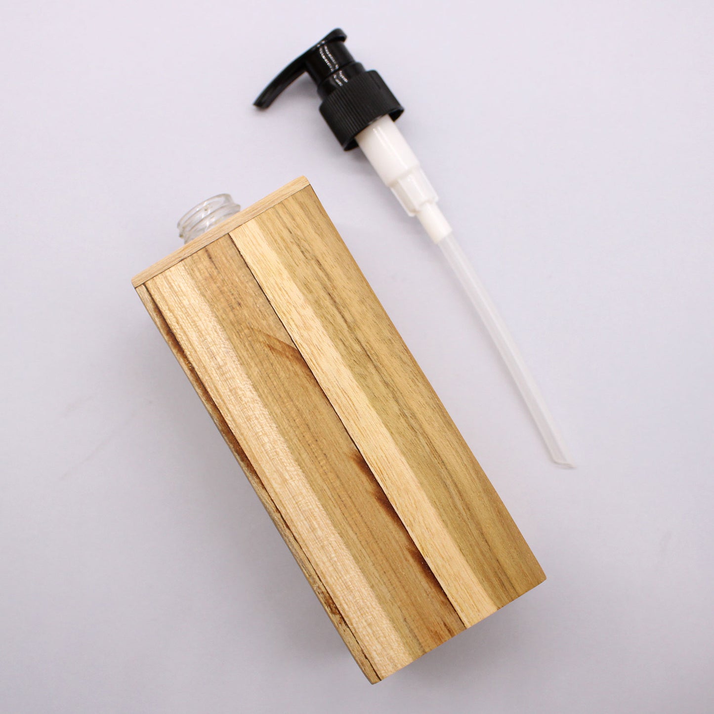 Square Natural Teakwood Soap Dispenser – 200ml | Handmade Refillable Pump Bottle