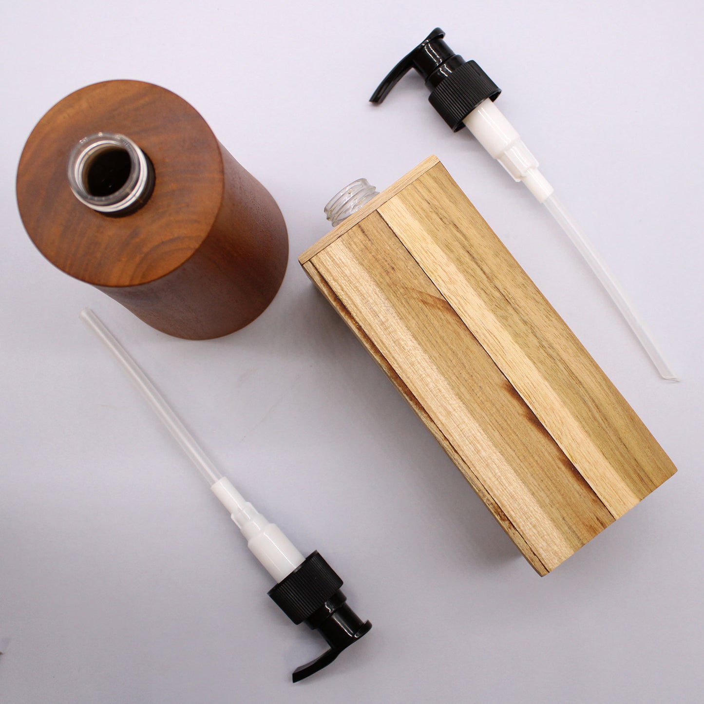 Square Natural Teakwood Soap Dispenser – 200ml | Handmade Refillable Pump Bottle
