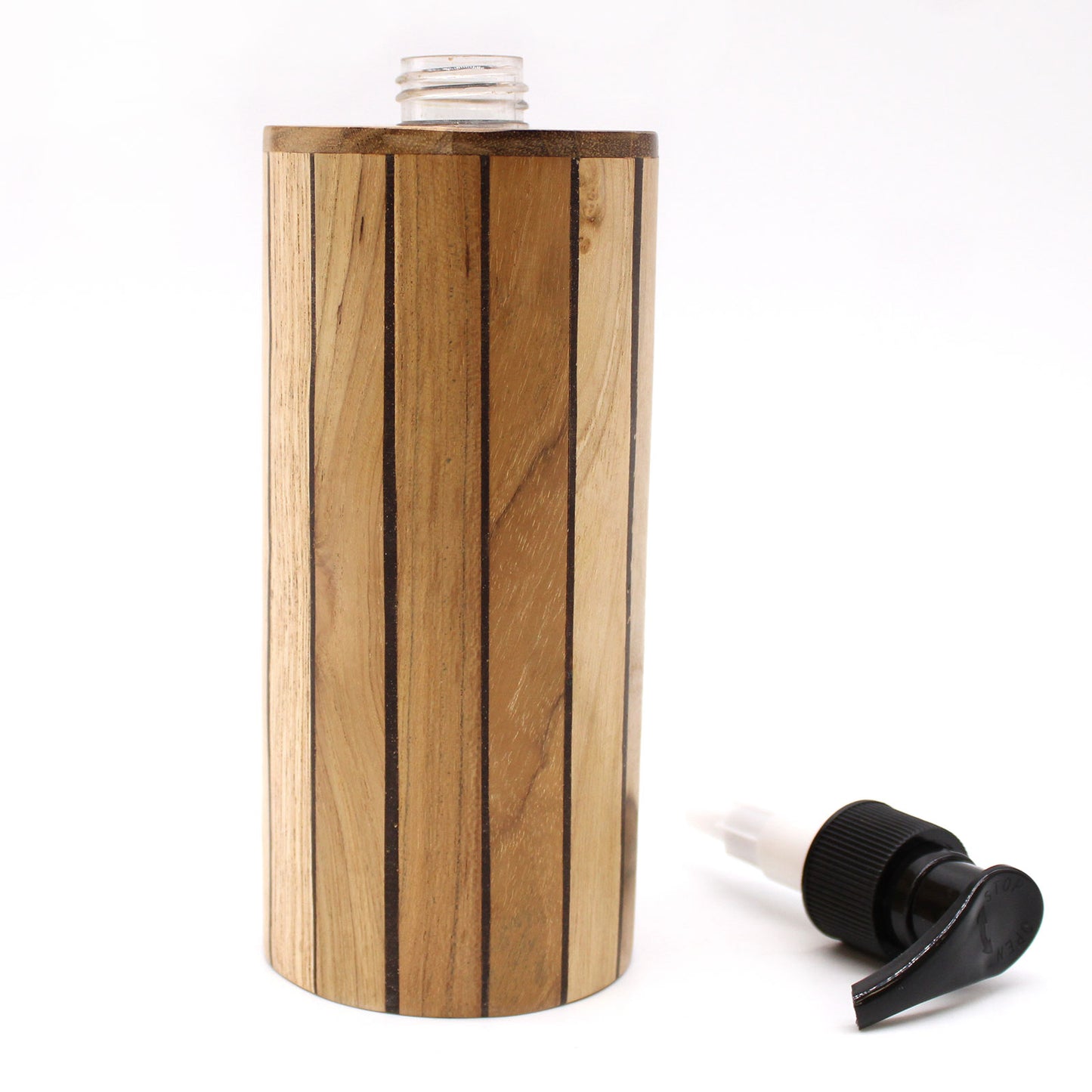 Round Natural Teakwood Soap Dispenser – 200ml | Handmade Refillable Pump Bottle