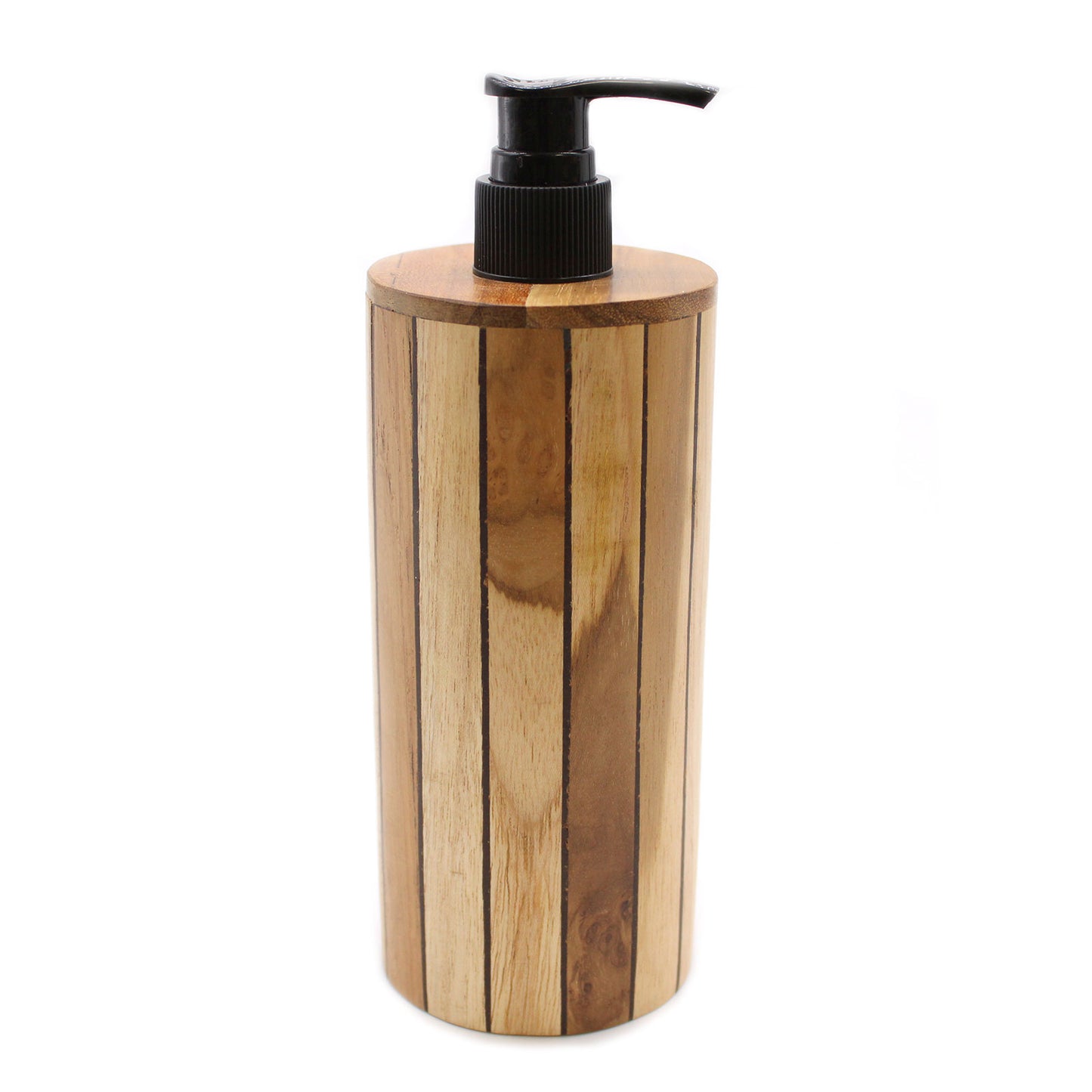 Round Natural Teakwood Soap Dispenser – 200ml | Handmade Refillable Pump Bottle