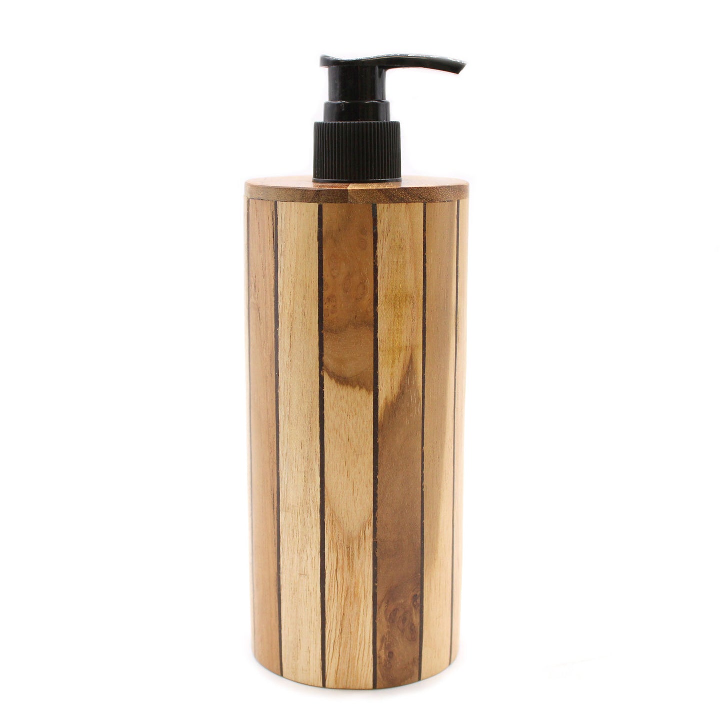 Round Natural Teakwood Soap Dispenser – 200ml | Handmade Refillable Pump Bottle
