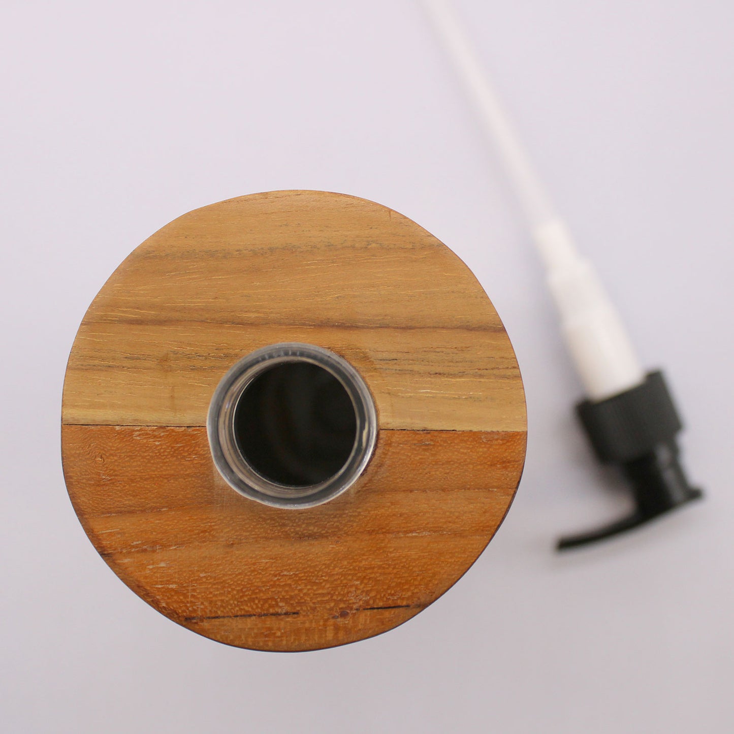 Round Natural Teakwood Soap Dispenser – 200ml | Handmade Refillable Pump Bottle