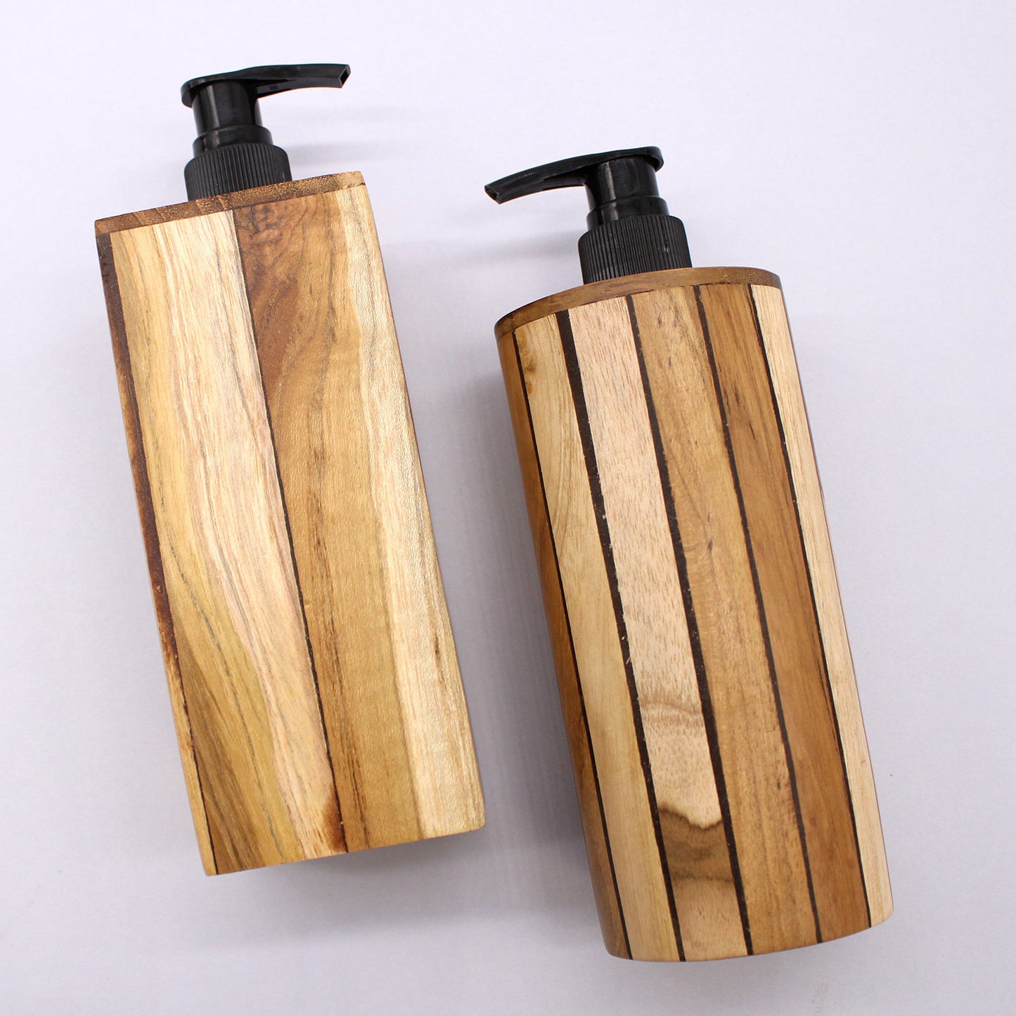 Round Natural Teakwood Soap Dispenser – 200ml | Handmade Refillable Pump Bottle
