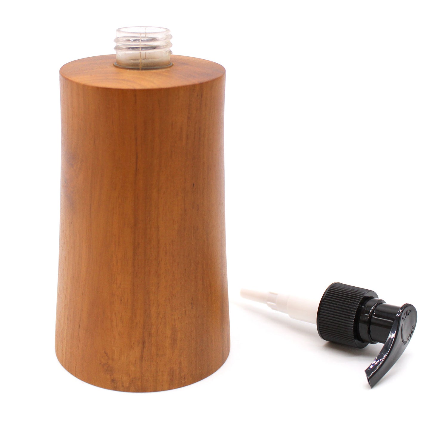 Tapered Natural Teakwood Soap Dispenser – 200ml | Handmade Refillable Pump Bottle