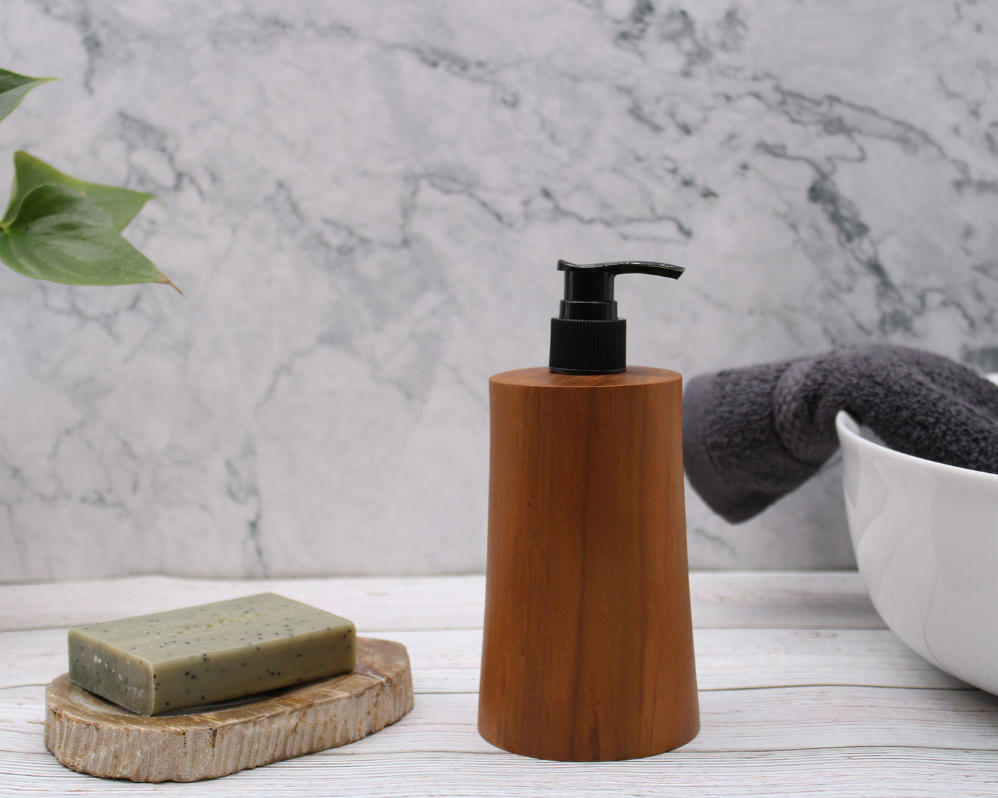 Tapered Natural Teakwood Soap Dispenser – 200ml | Handmade Refillable Pump Bottle