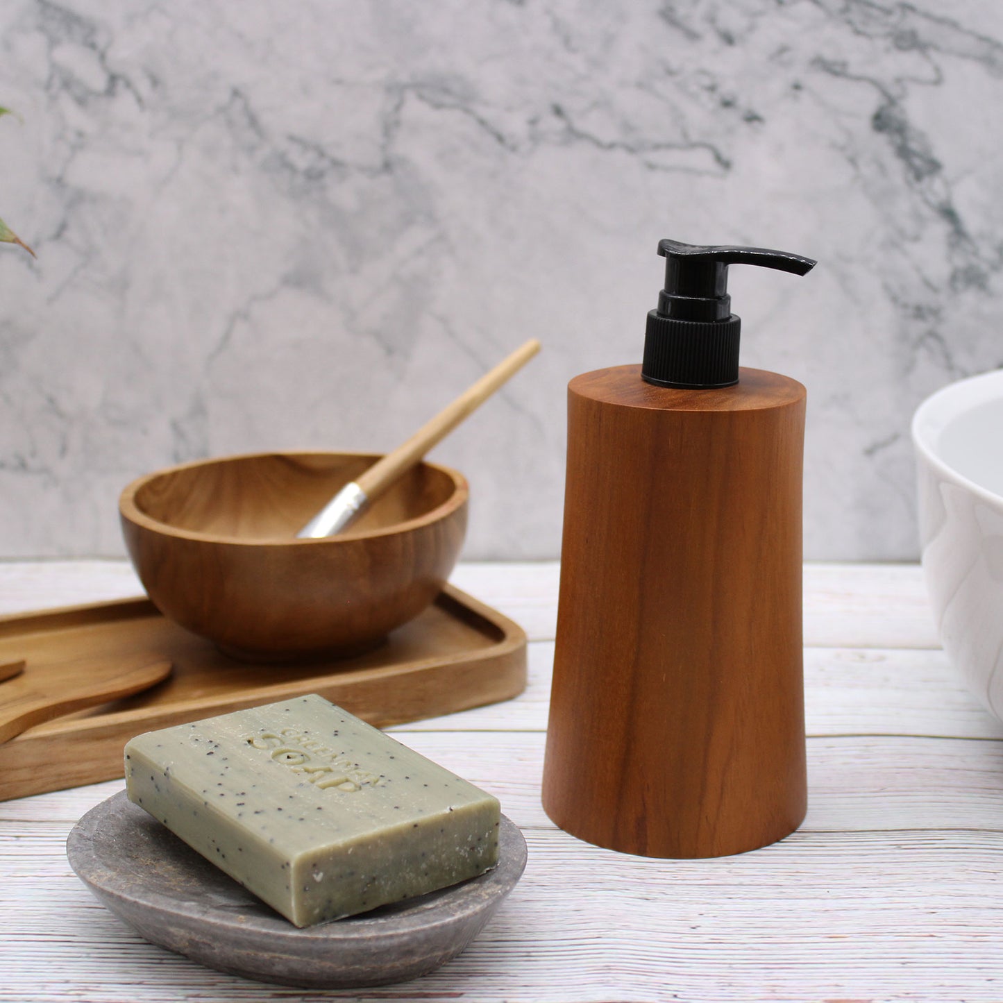 Tapered Natural Teakwood Soap Dispenser – 200ml | Handmade Refillable Pump Bottle