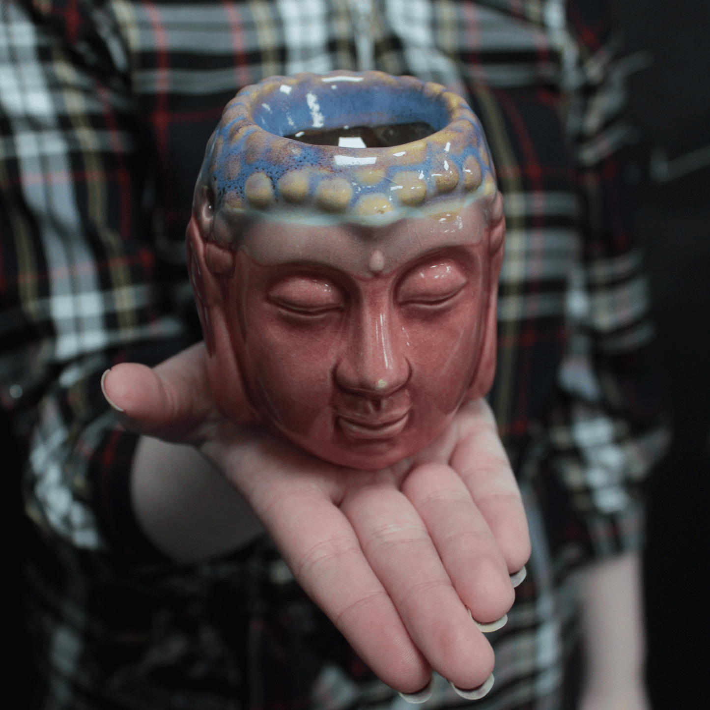 Buddha Ceramic Oil Burner – Rose & Teal | For Wax Melts & Fragrance Oils