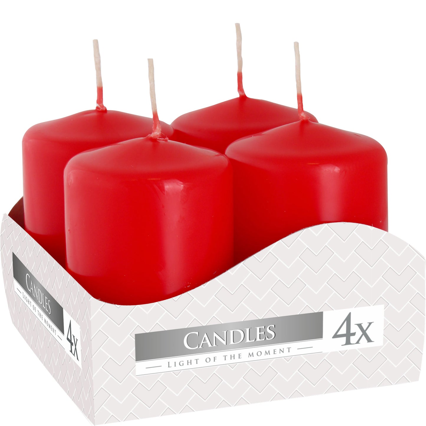 Red Pillar Candles – Set of 4 (40x60mm) | 7 Hour Burn Time