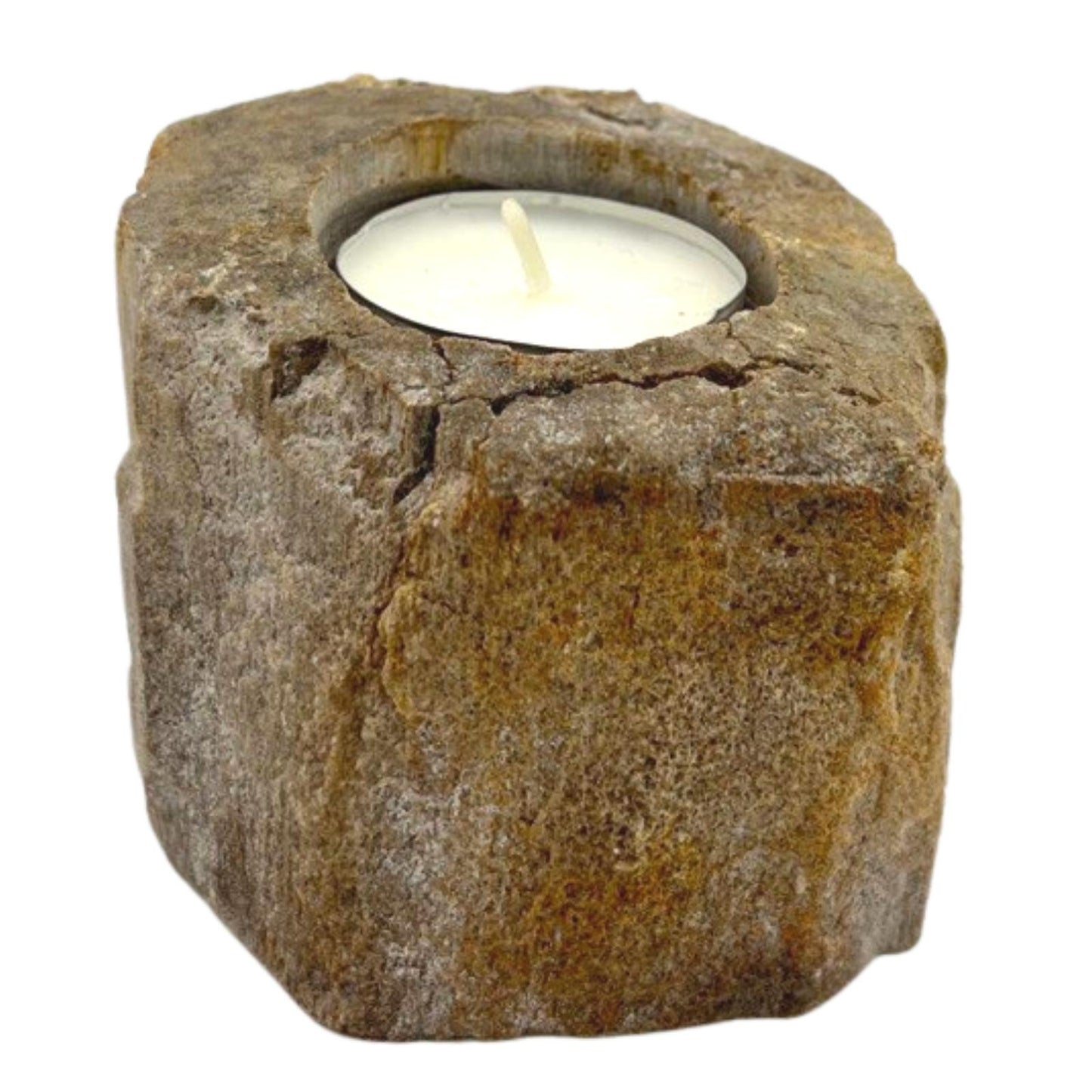 Petrified Wood Candle Holder – Short Single Slot | Fossilised Tea Light Holder