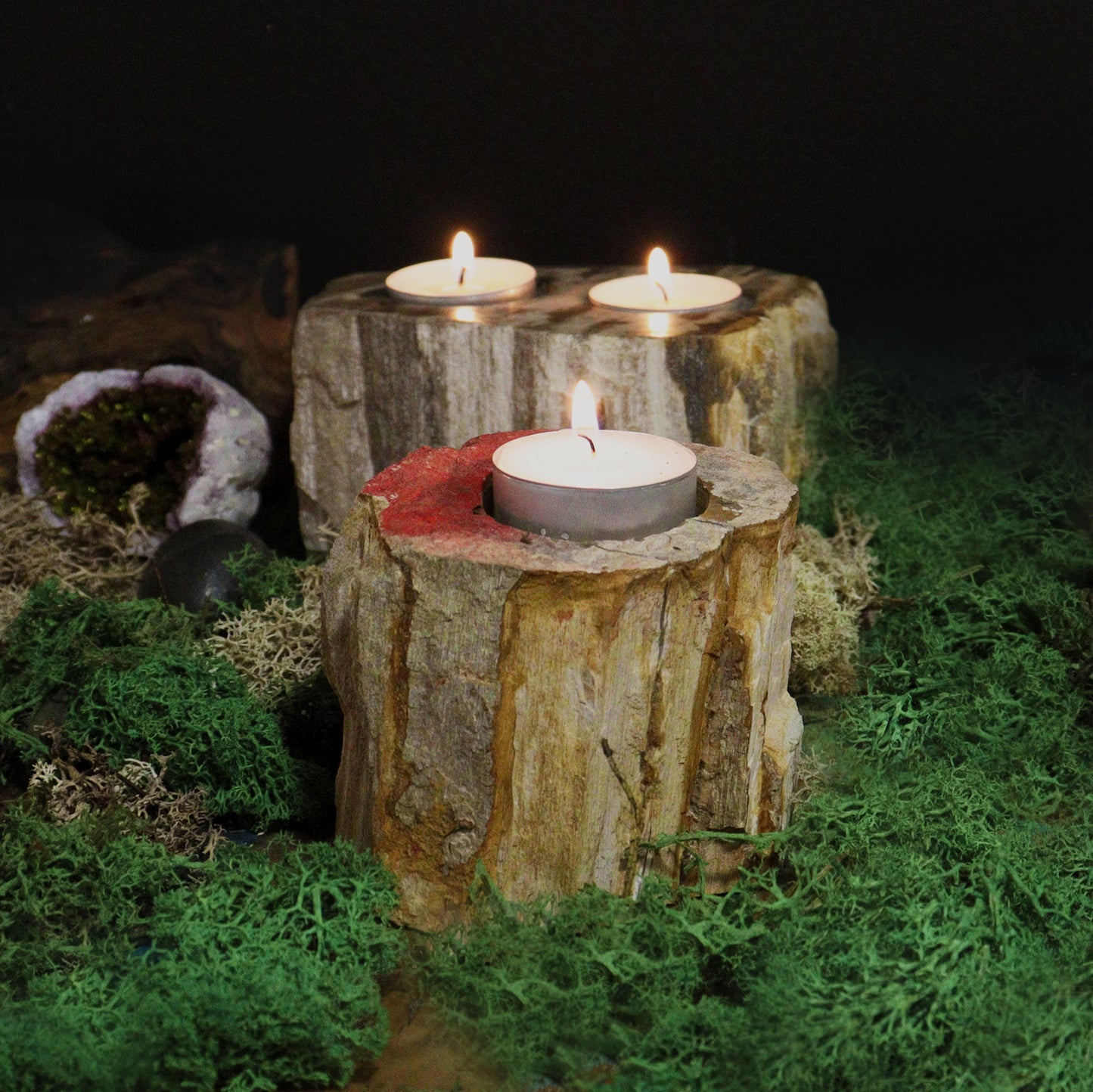 Petrified Wood Candle Holder – Tall Single Slot | Fossilised Tea Light Holder