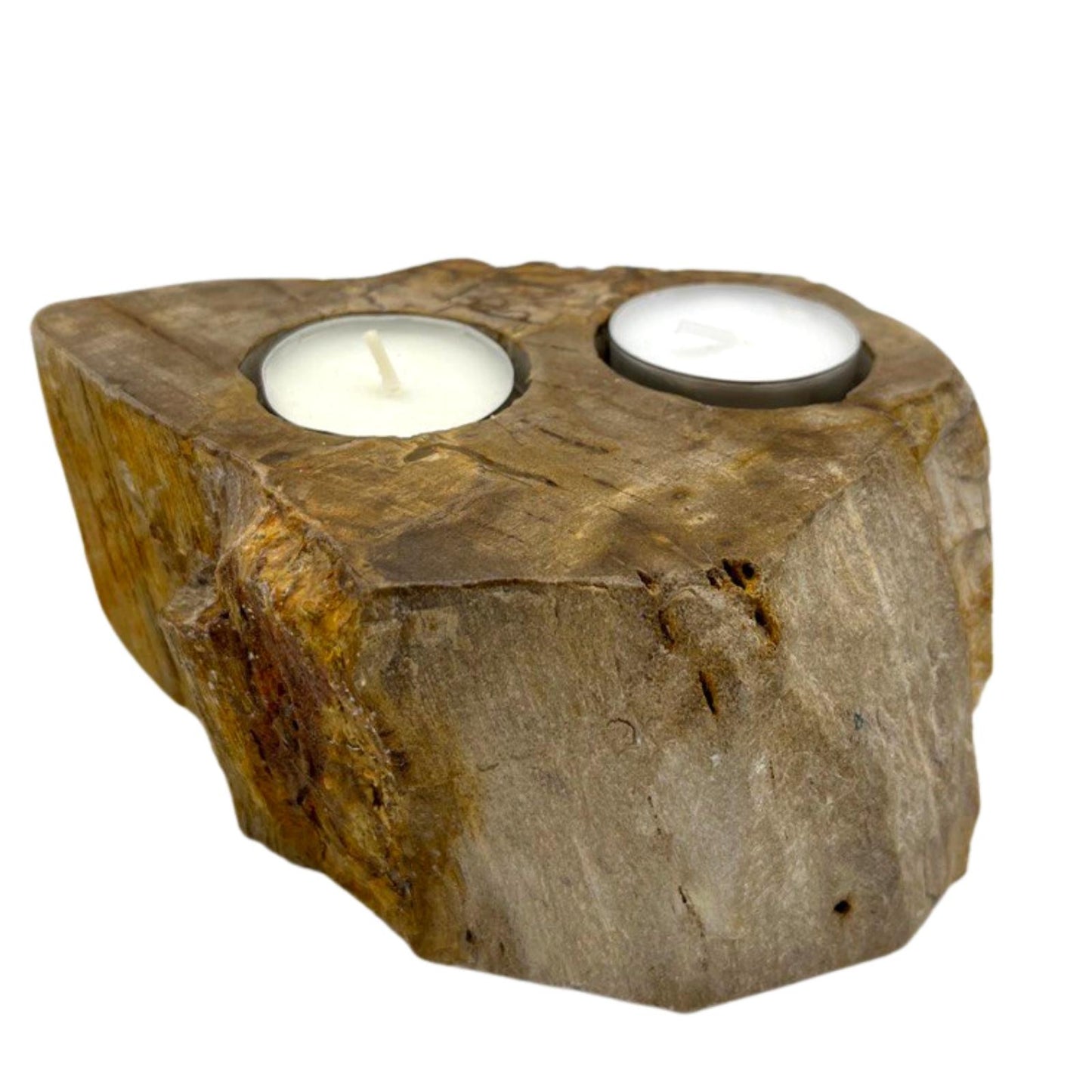 Petrified Wood Candle Holder – Double Slot | Fossilised Tea Light Holder