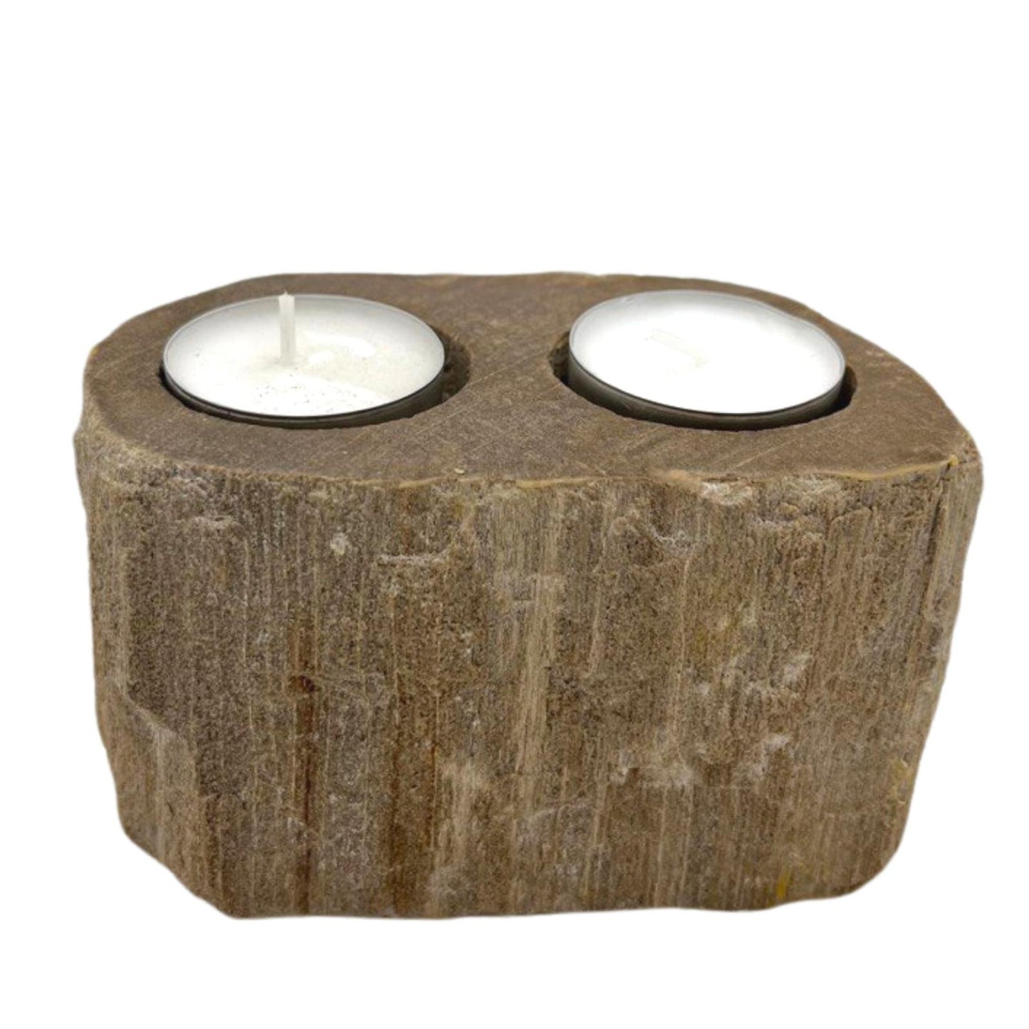 Petrified Wood Candle Holder – Double Slot | Fossilised Tea Light Holder