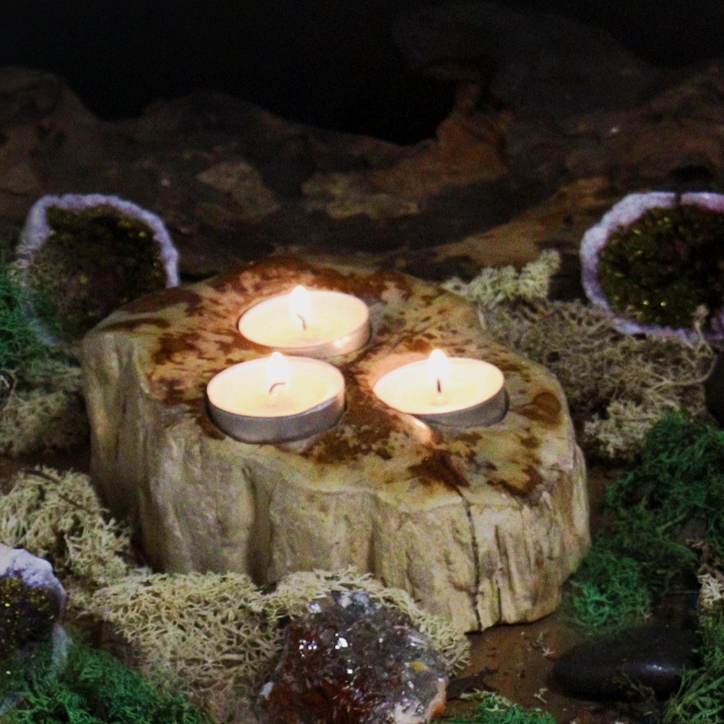 Petrified Wood Candle Holder – Double Slot | Fossilised Tea Light Holder