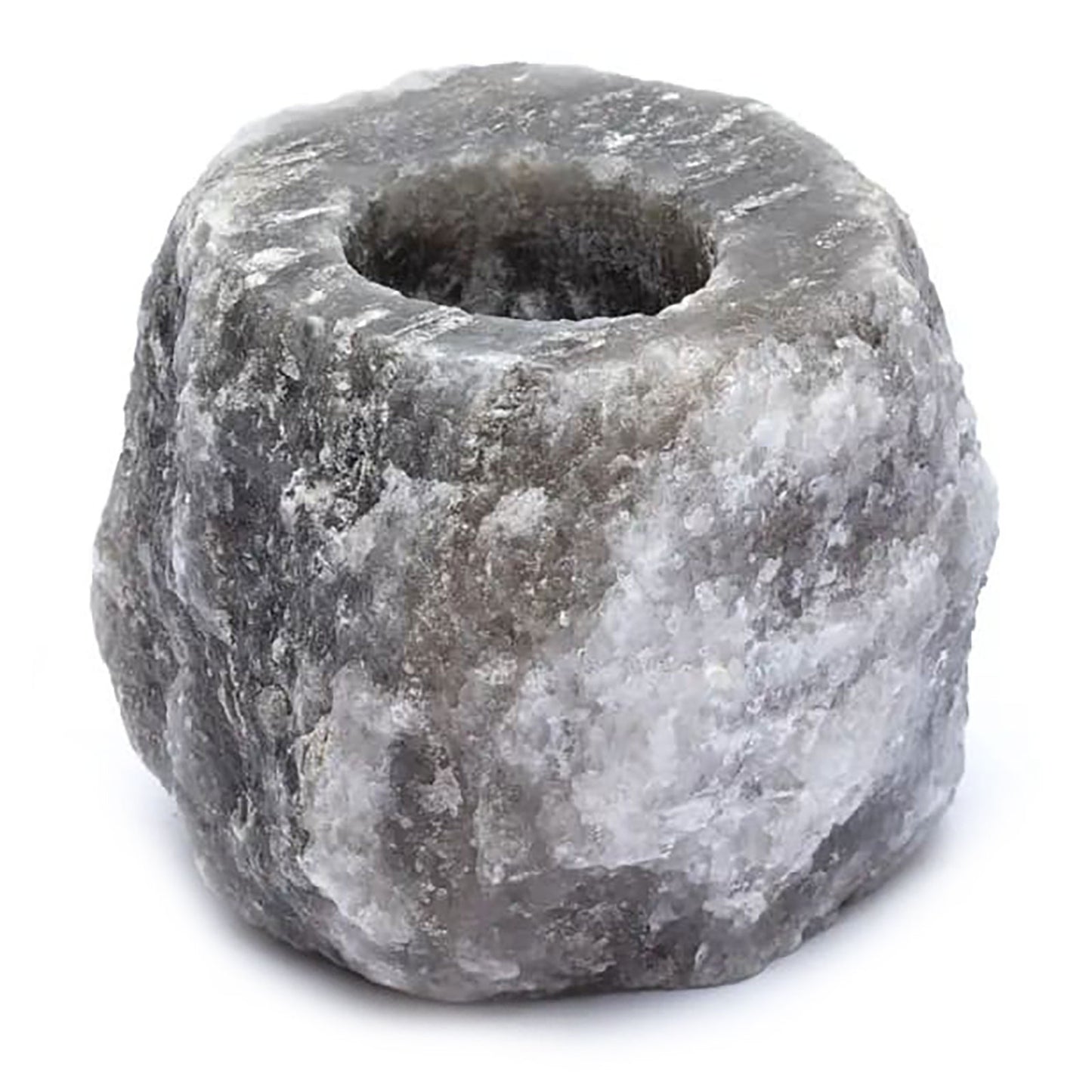 Grey Himalayan Salt Candle Holder – Single Slot | Natural Crystal Salt Tea Light Holder