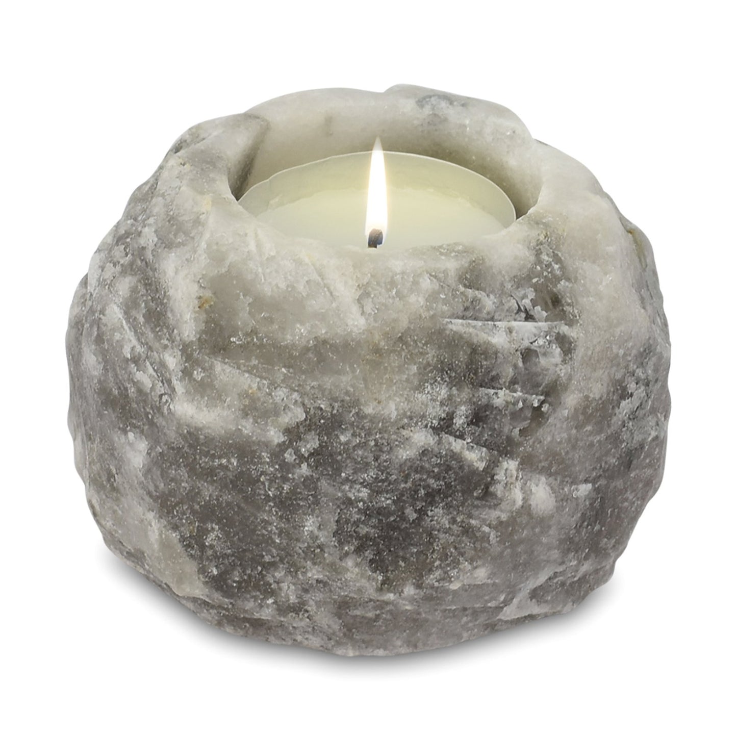 Grey Himalayan Salt Candle Holder – Single Slot | Natural Crystal Salt Tea Light Holder