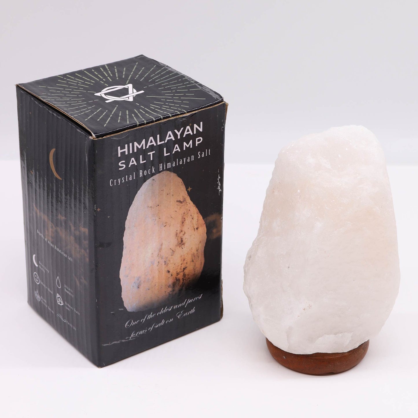 White Crystal Himalayan Salt Lamp – Medium | Natural Salt with Wooden Base