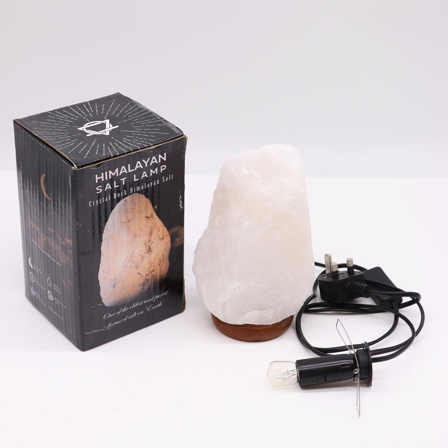 White Crystal Himalayan Salt Lamp – Medium | Natural Salt with Wooden Base