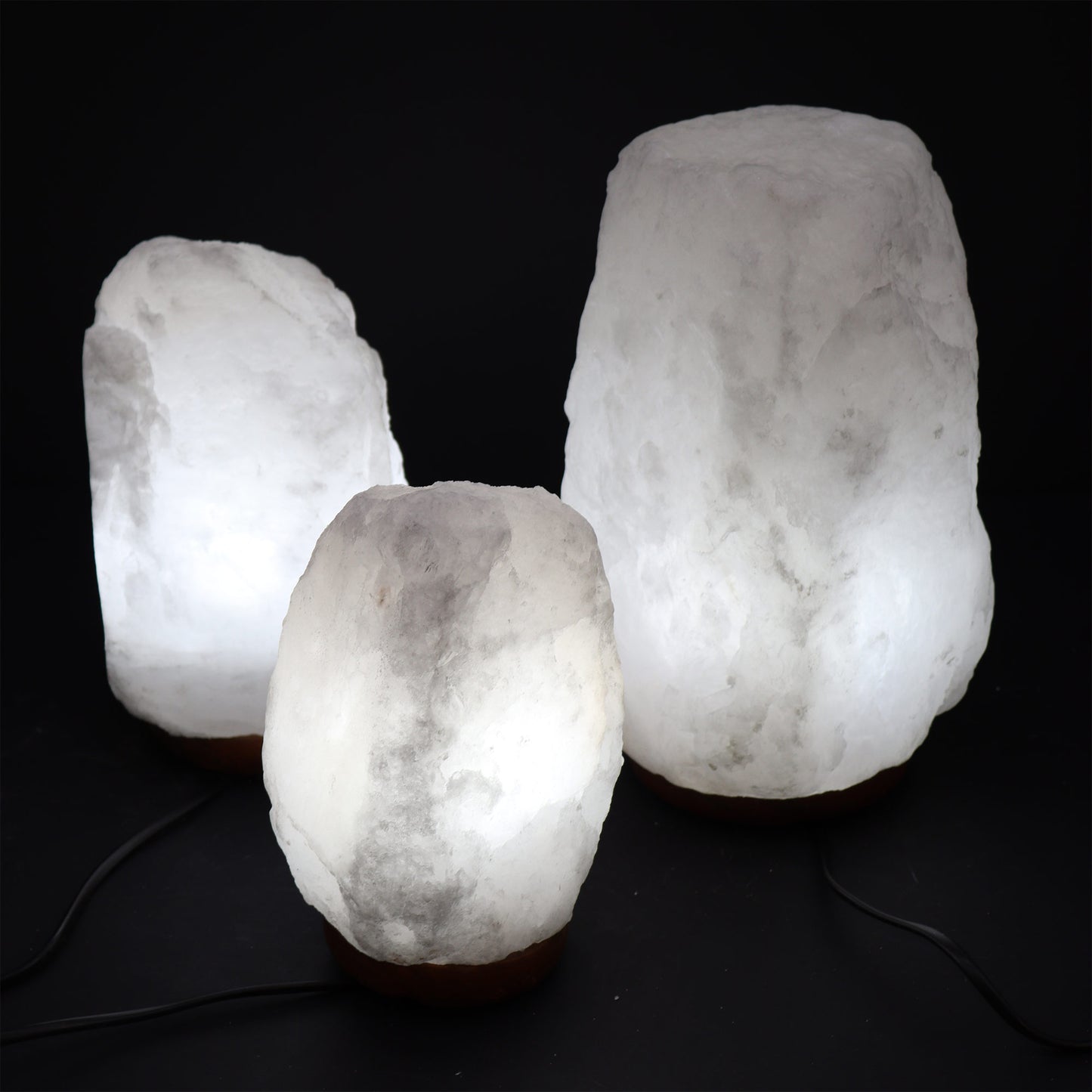 White Crystal Himalayan Salt Lamp – Medium | Natural Salt with Wooden Base