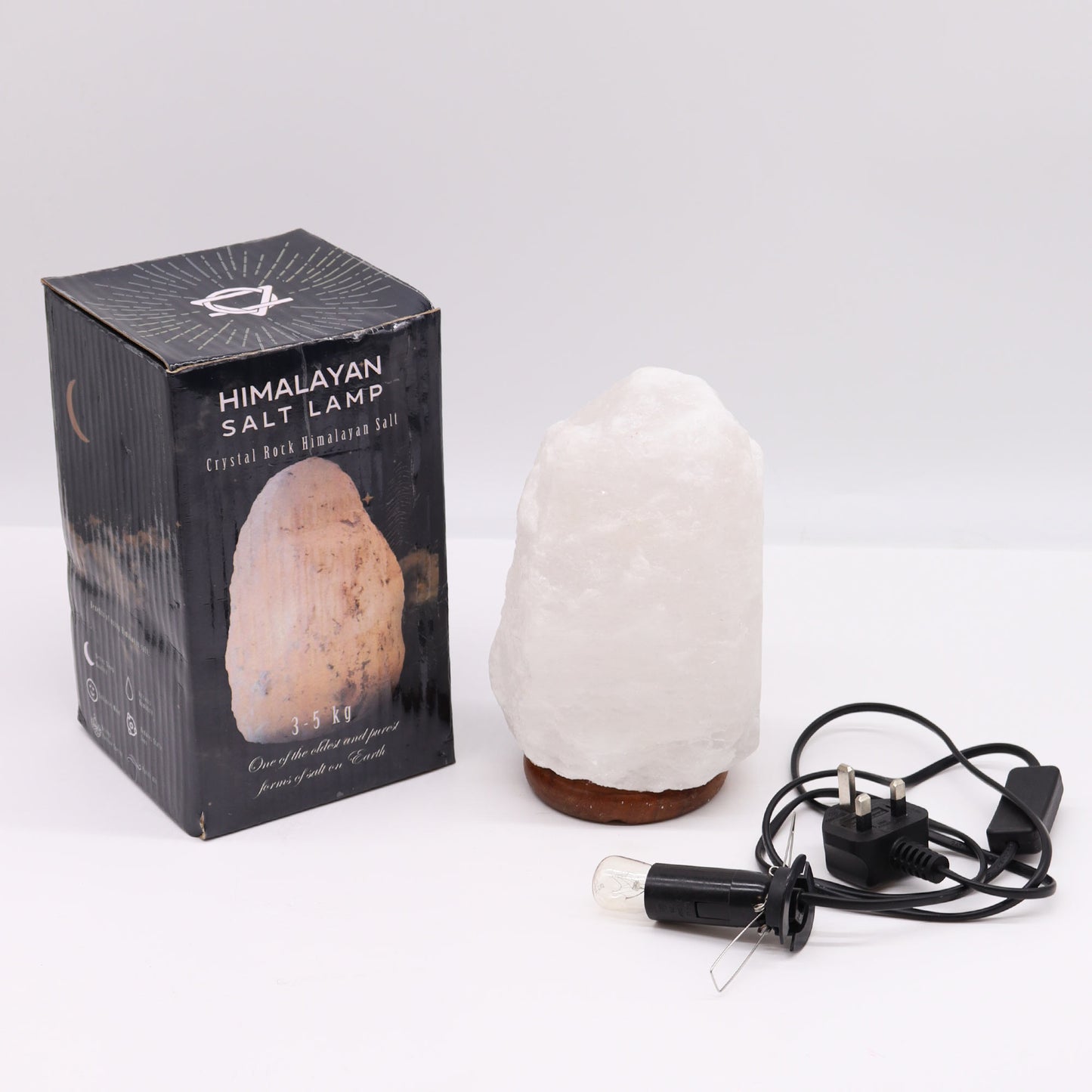 White Crystal Himalayan Salt Lamp – Large | Natural Salt with Wooden Base