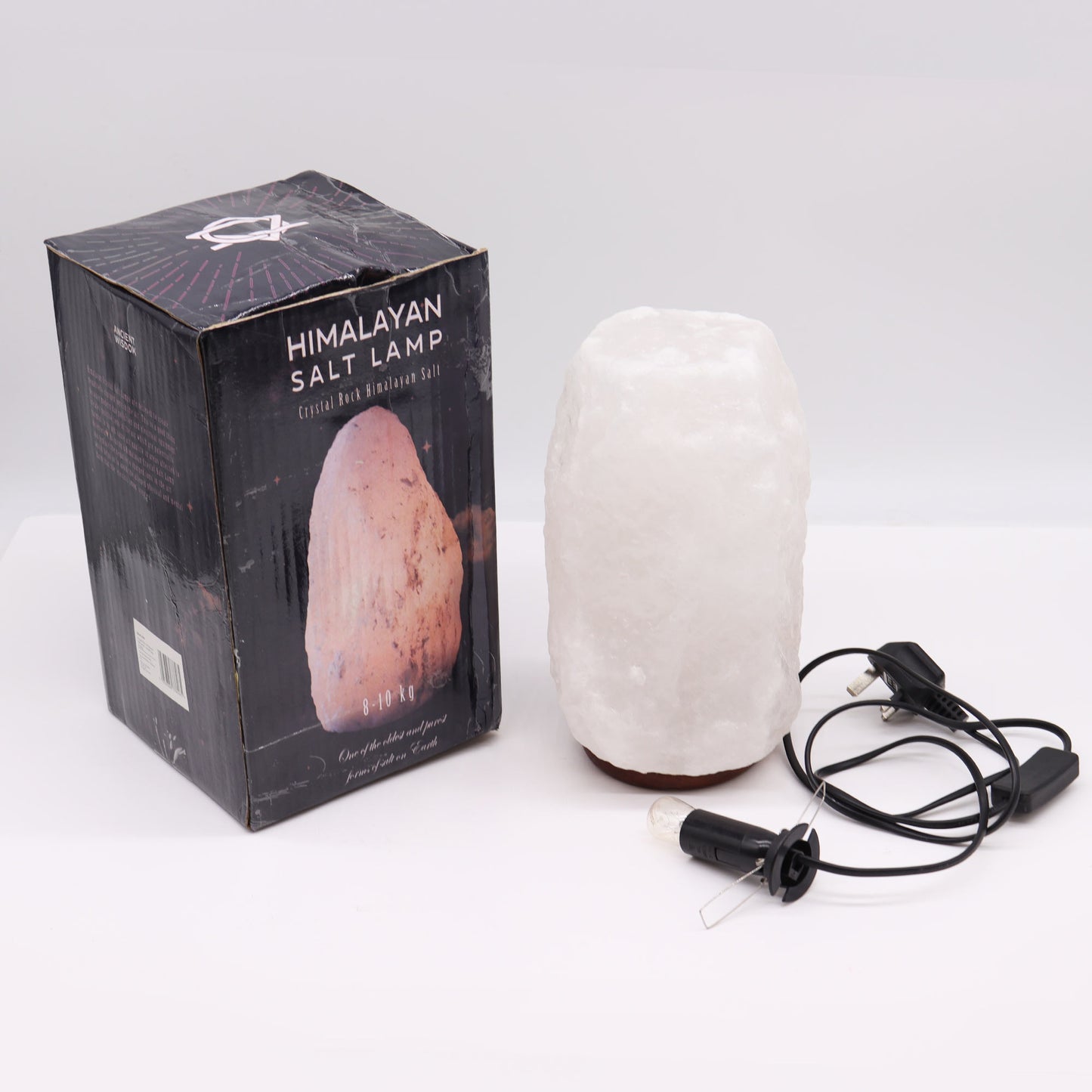 White Crystal Himalayan Salt Lamp – Extra Large | Natural Salt with Wooden Base