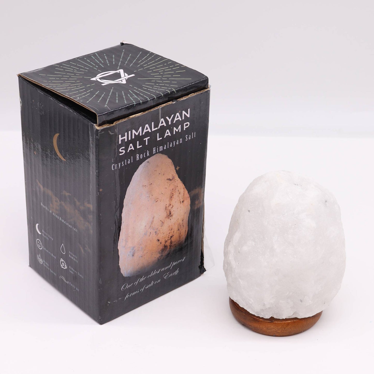 White Crystal Himalayan Salt Lamp – Small | Natural Salt with Wooden Base