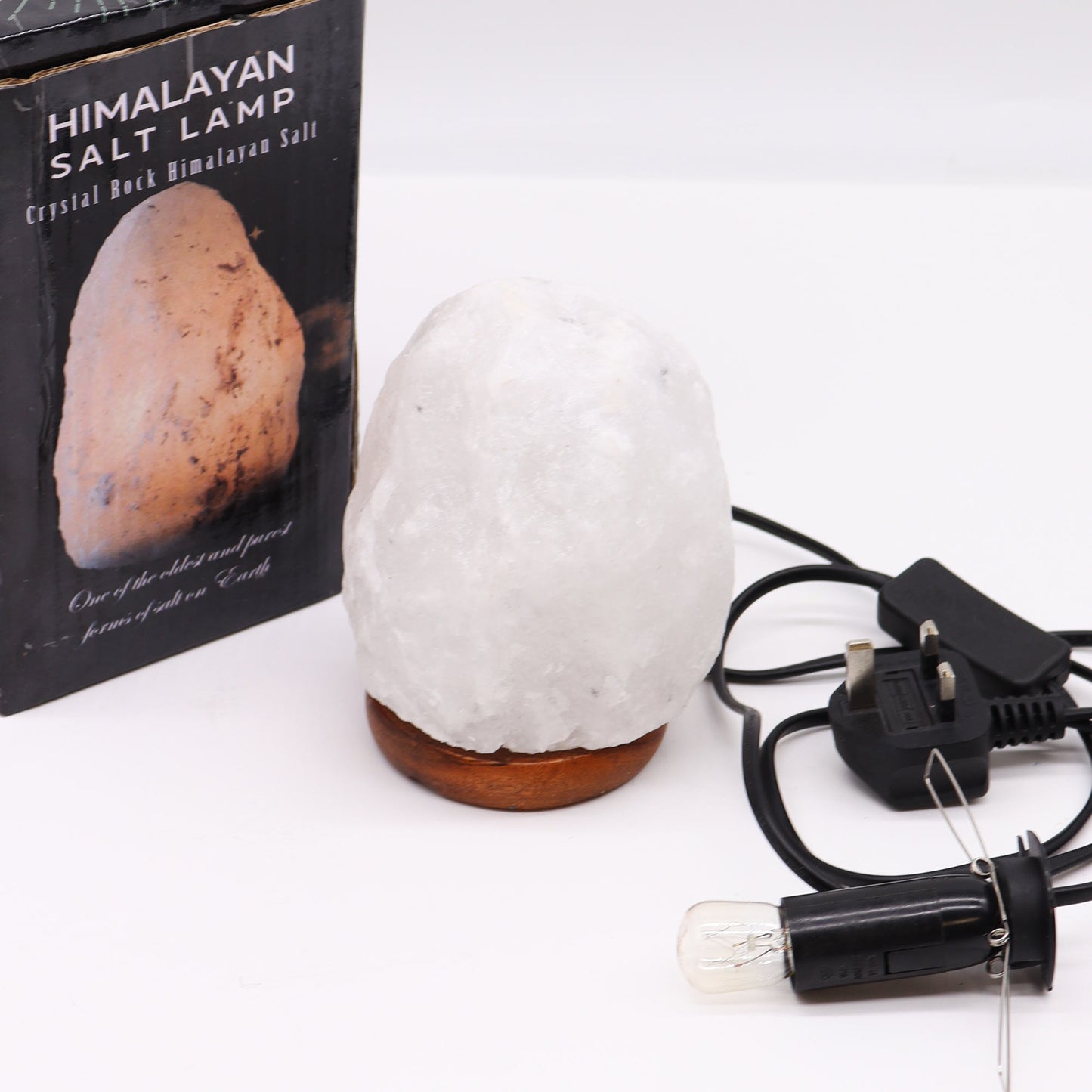 White Crystal Himalayan Salt Lamp – Small | Natural Salt with Wooden Base