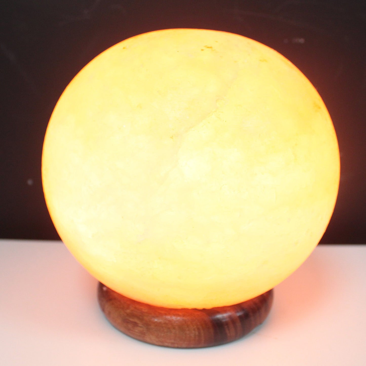 Sculpted Pink Himalayan Salt Lamp – Sphere | Polished Crystal Salt with Wooden Base