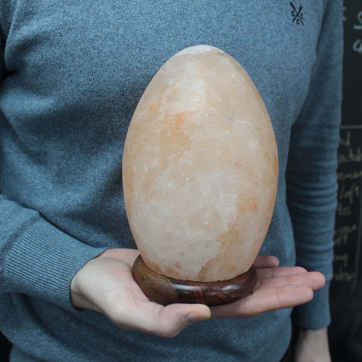 Sculpted Pink Himalayan Salt Lamp – Egg | Polished Crystal Salt with Wooden Base