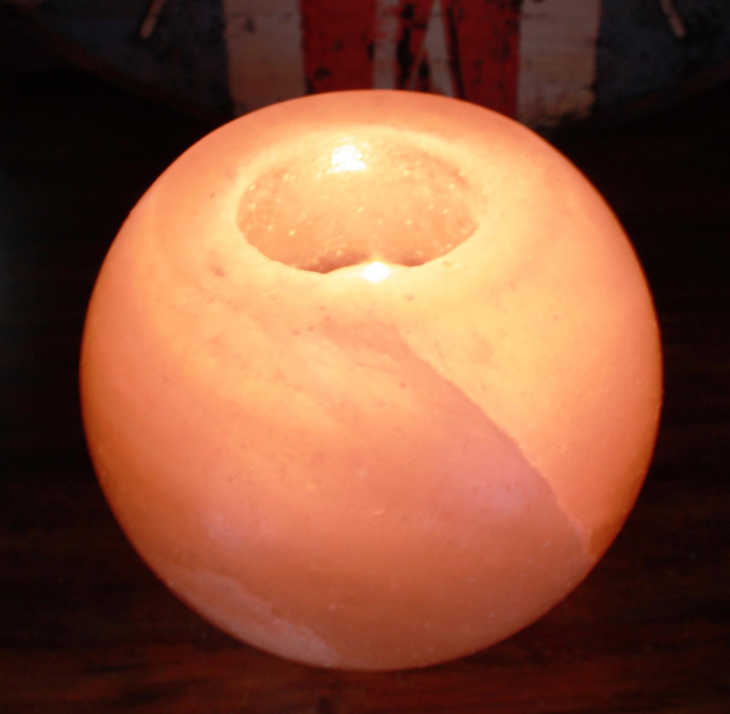Sculpted Pink Himalayan Salt Candle Holder – Round | Polished Crystal Salt Tea Light Holder