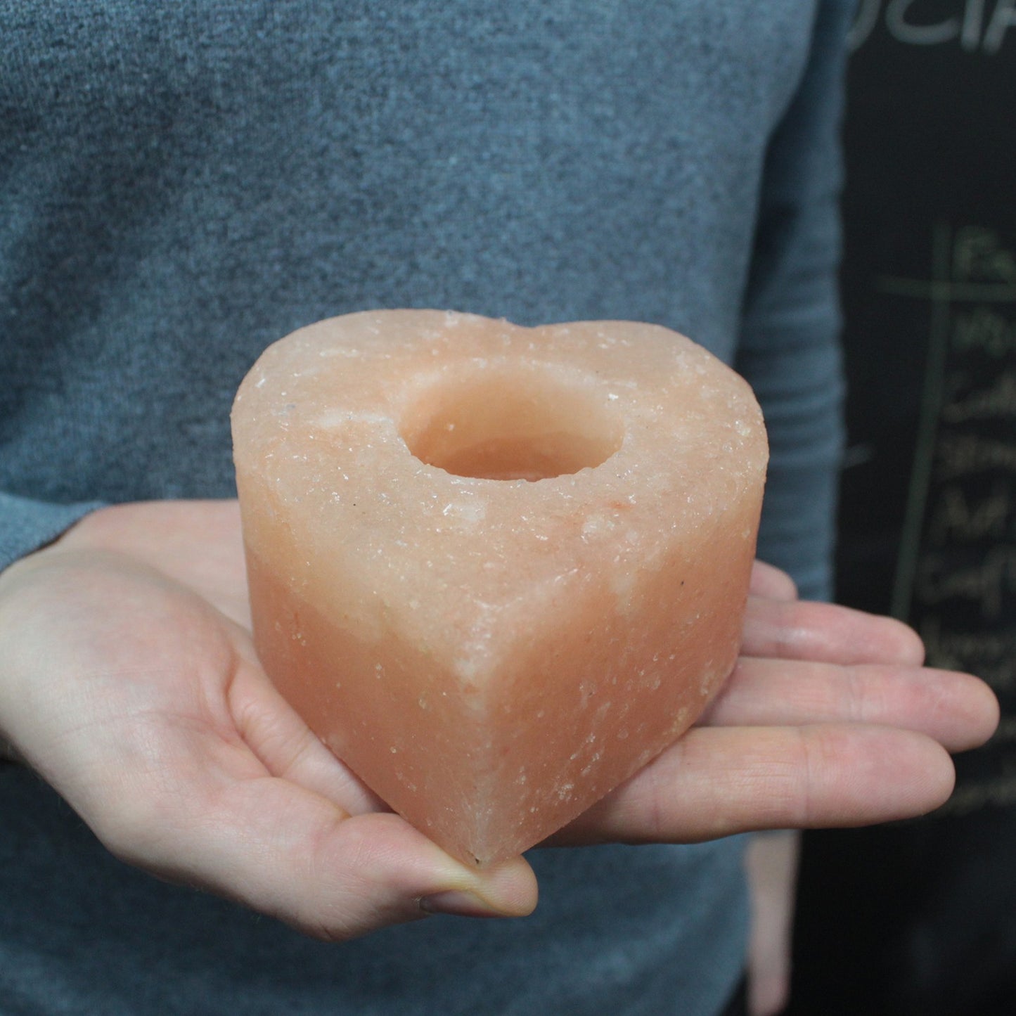 Sculpted Pink Himalayan Salt Candle Holder – Heart | Polished Crystal Salt Tea Light Holder
