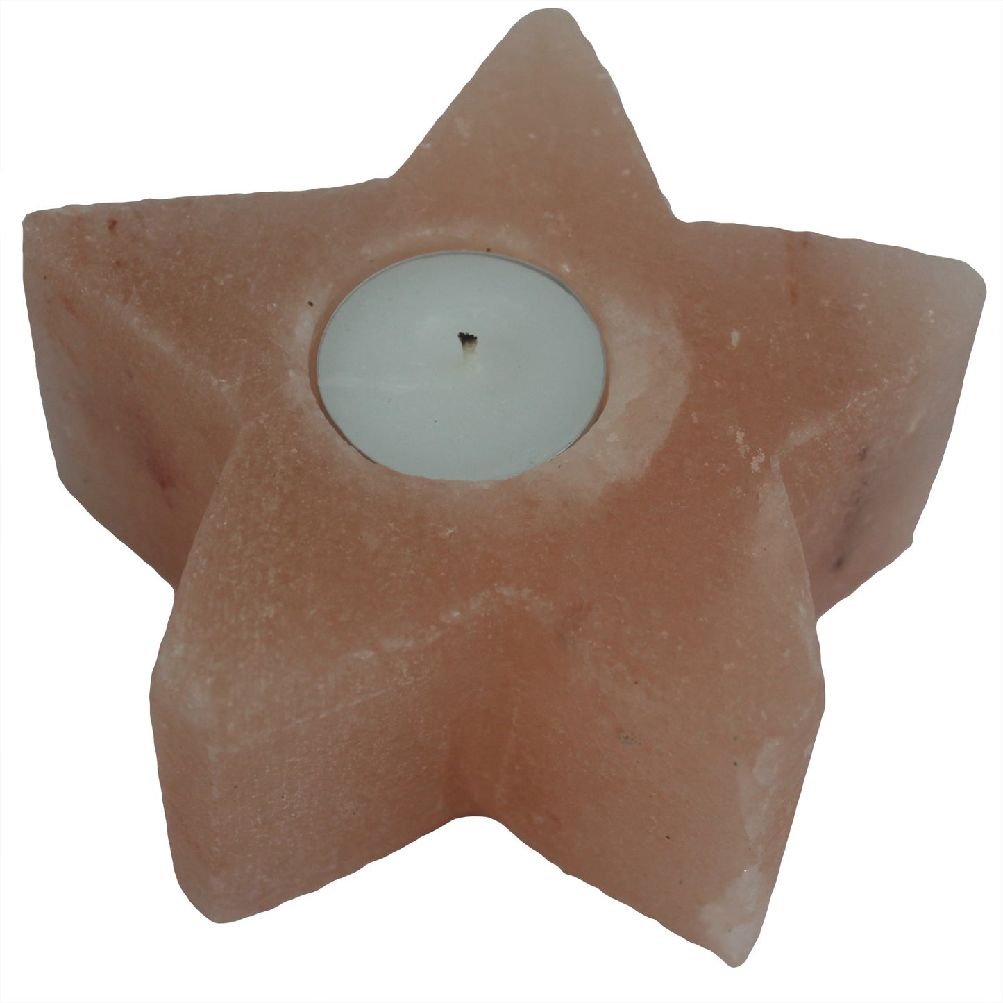 Sculpted Pink Himalayan Salt Candle Holder – Star | Polished Crystal Salt Tea Light Holder