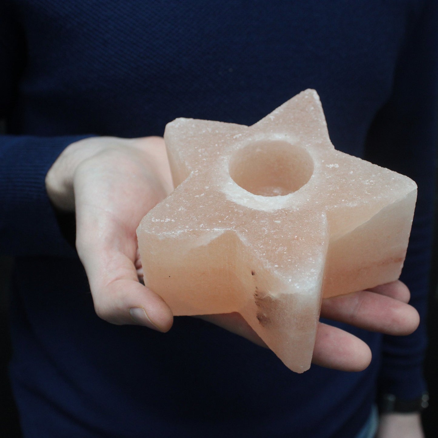 Sculpted Pink Himalayan Salt Candle Holder – Star | Polished Crystal Salt Tea Light Holder