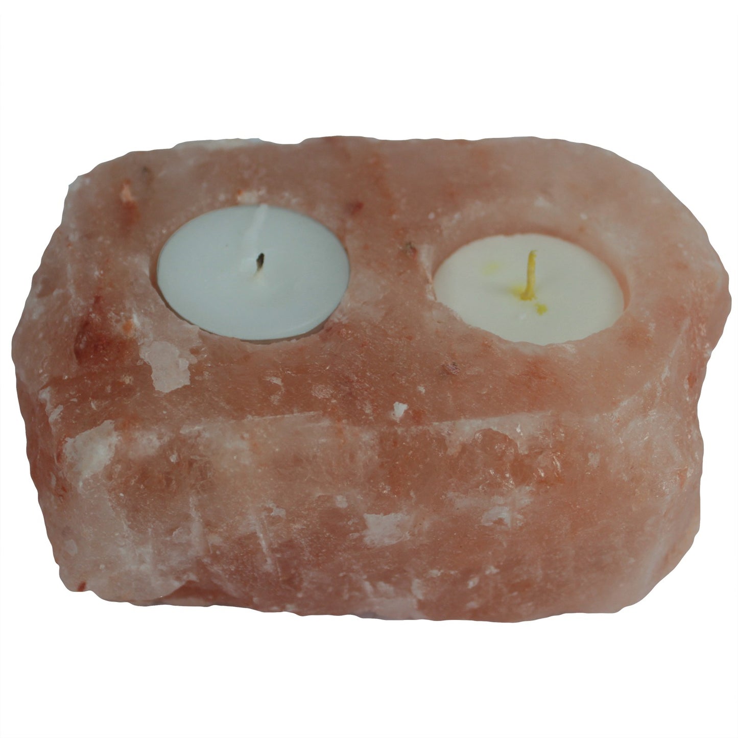 Pink Himalayan Salt Candle Holder – Double Slot | Natural Crystal Salt Tea Light Holder
