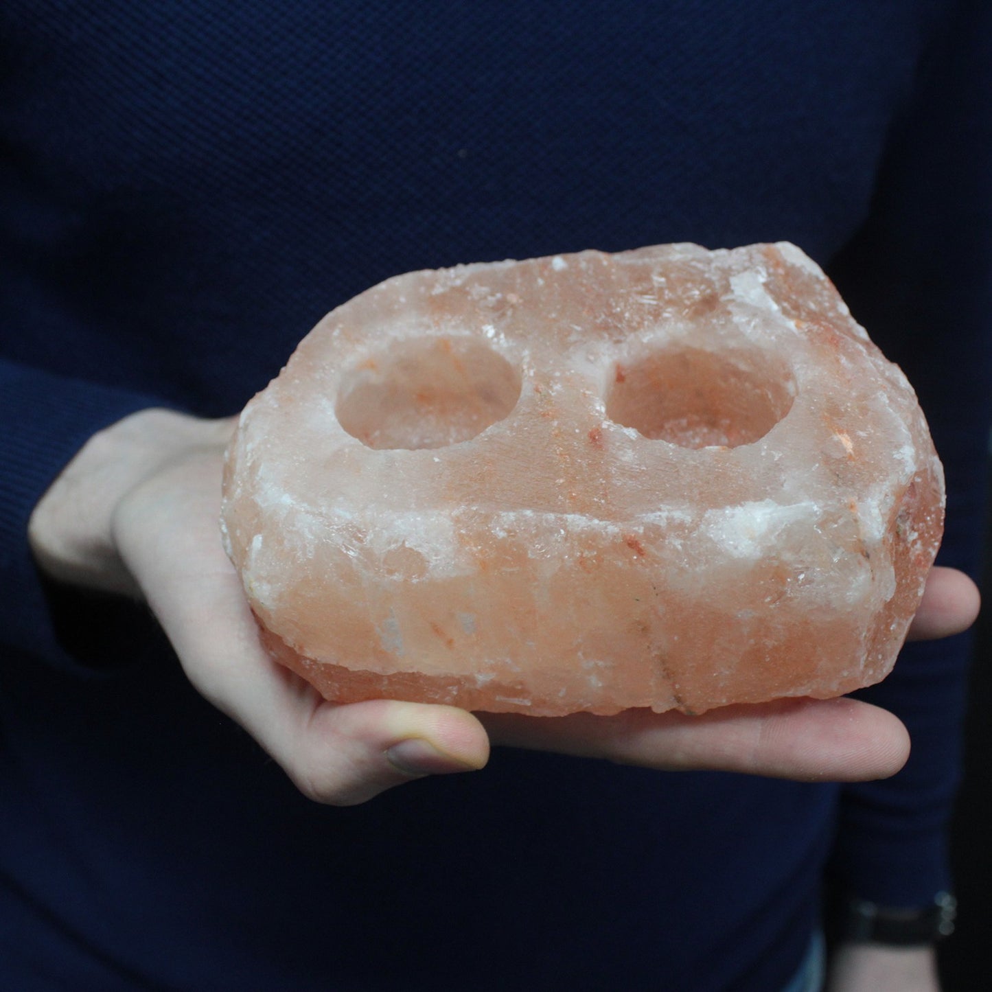 Pink Himalayan Salt Candle Holder – Double Slot | Natural Crystal Salt Tea Light Holder