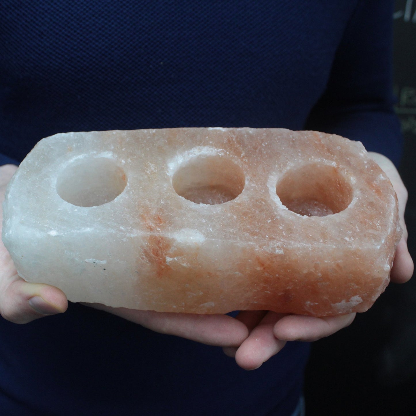 Pink Himalayan Salt Candle Holder – Triple Slot | Natural Crystal Salt Tea Light Holder