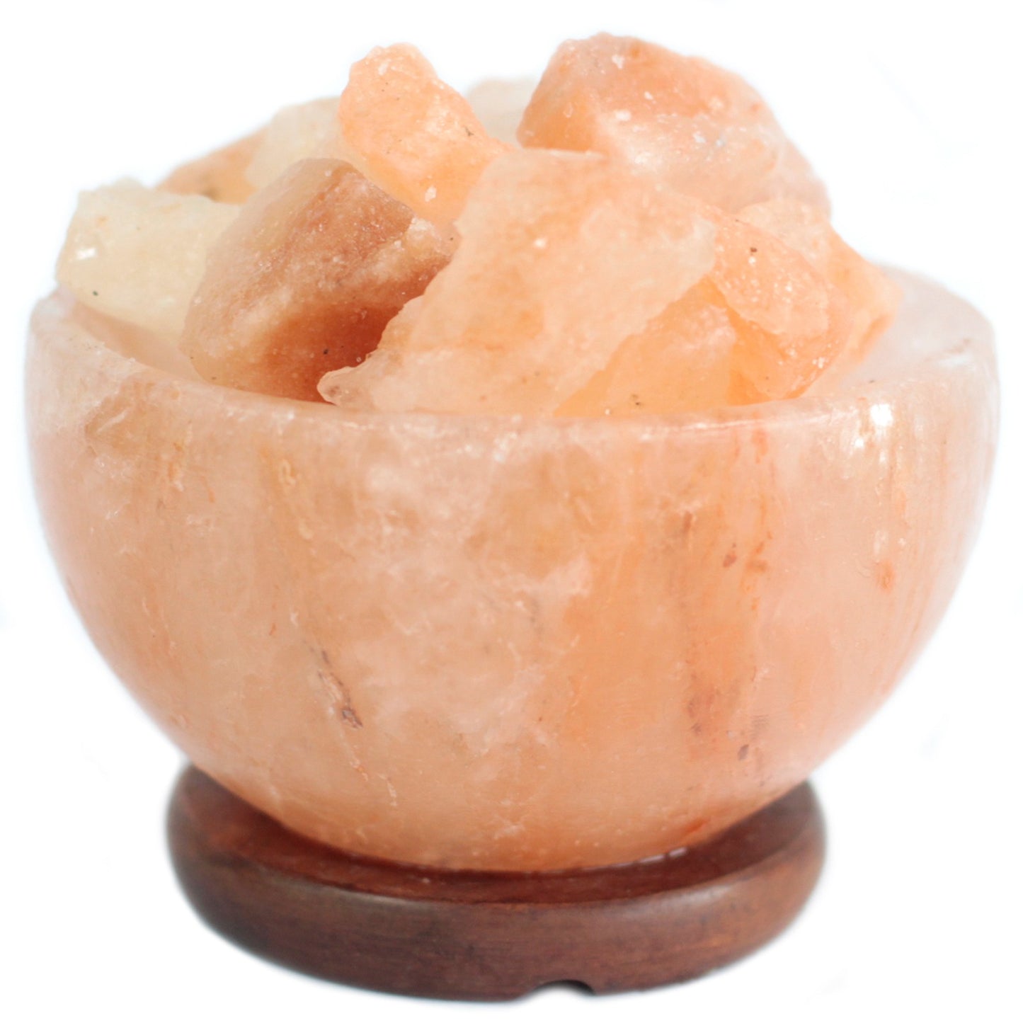 Sculpted Pink Himalayan Salt Lamp – Fire Bowl | Natural Rocks in Polished Crystal Salt with Wooden Base