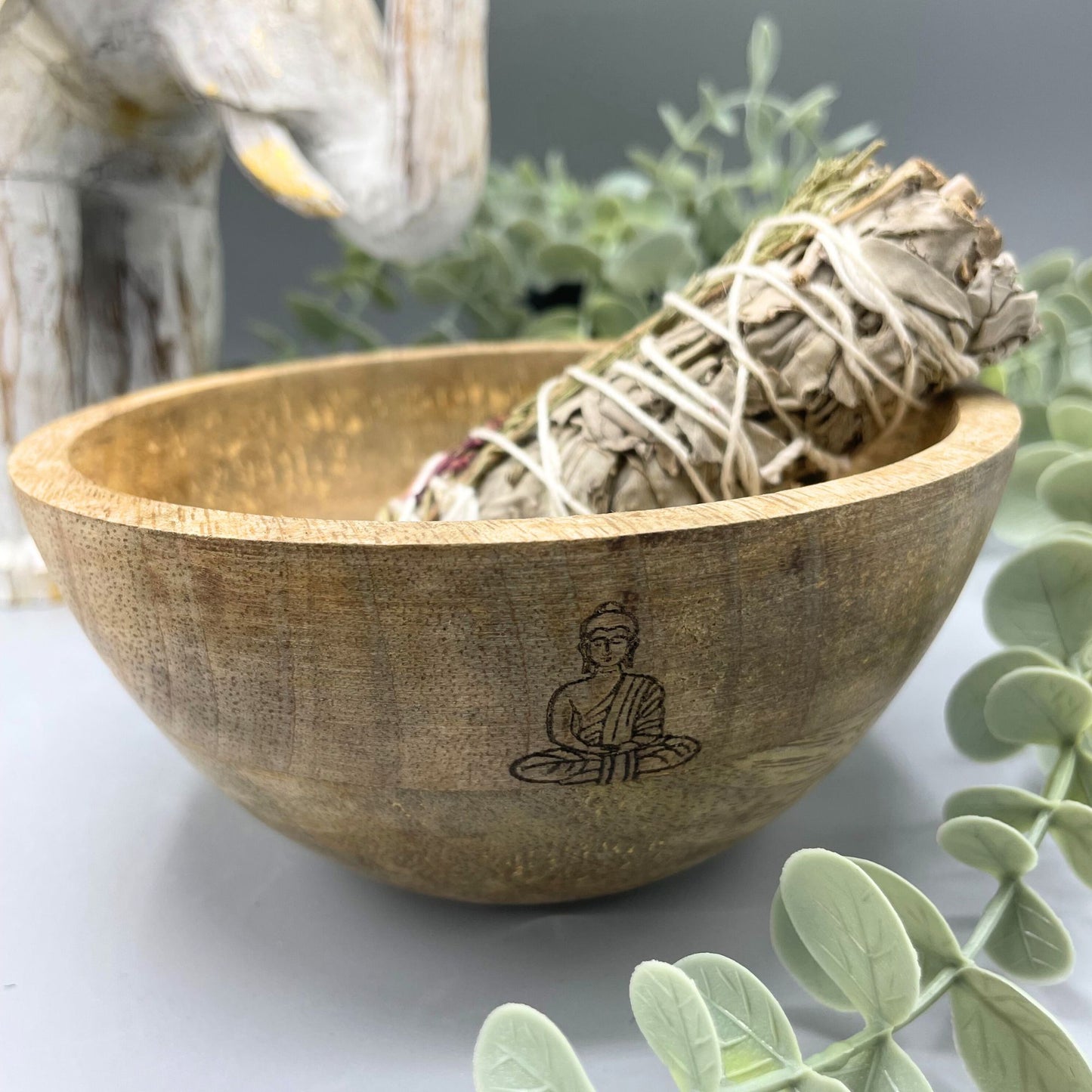 Ritual Offering Bowl – Buddha Design | Mango Wood