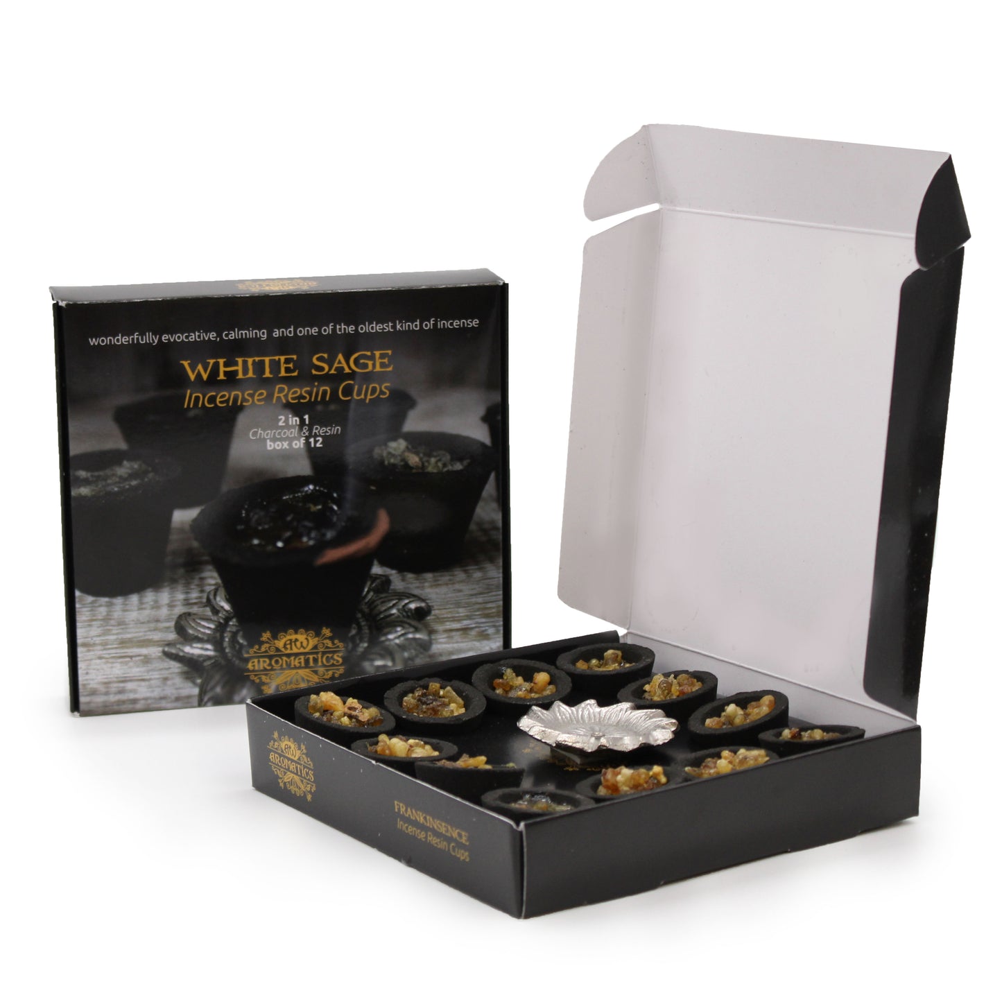 Ancient Wisdom Aromatics Resin Cups – Frankincense 12-Pack | Ritual Incense with Holder