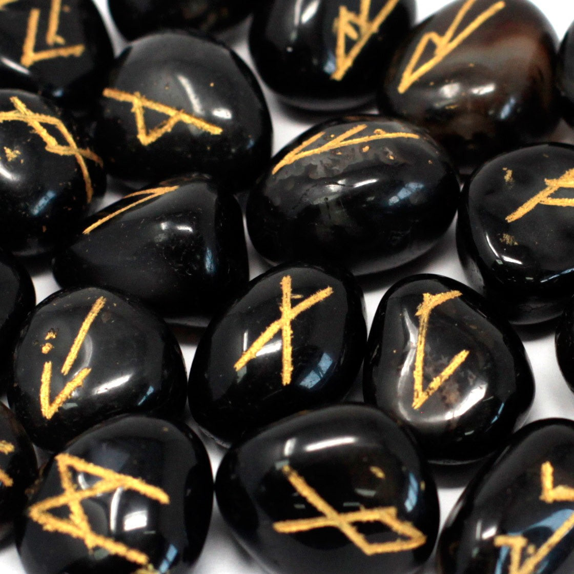 Black Onyx Rune Stone Set – 25 Pieces | Engraved Crystals for Divination & Insight