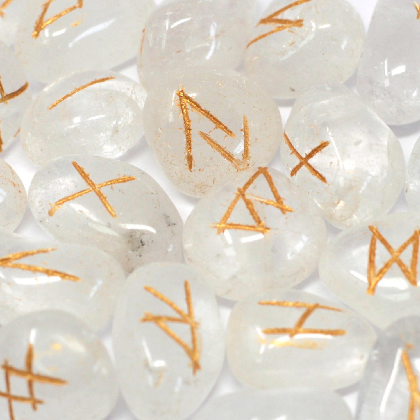 Clear Quartz Rune Stone Set – 25 Pieces | Engraved Crystals for Divination & Insight
