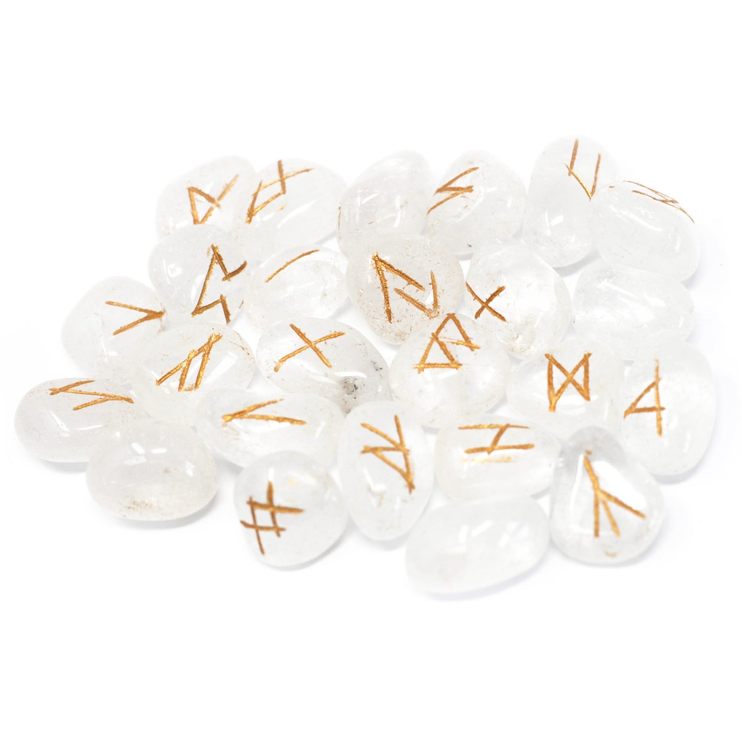Clear Quartz Rune Stone Set – 25 Pieces | Engraved Crystals for Divination & Insight