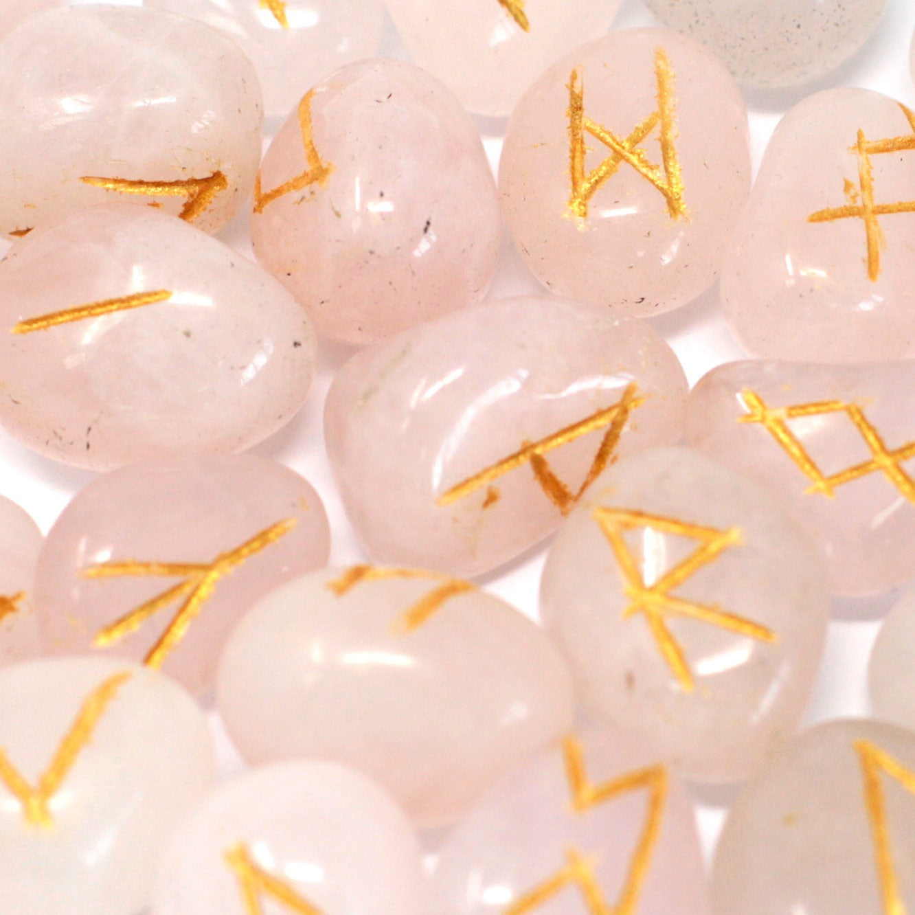 Rose Quartz Rune Stone Set – 25 Pieces | Engraved Crystals for Divination & Insight