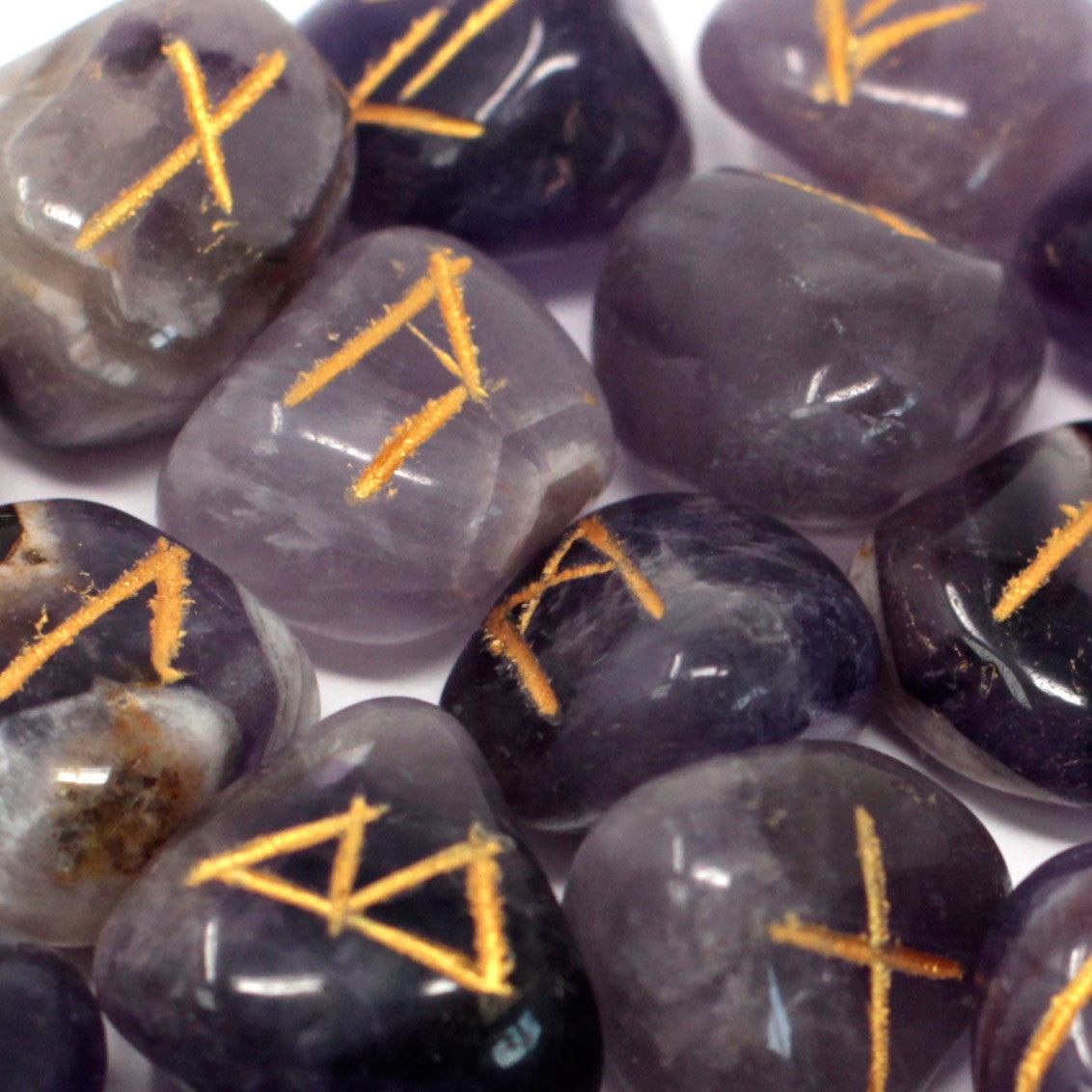 Amethyst Rune Stone Set – 25 Pieces | Engraved Crystals for Divination & Insight