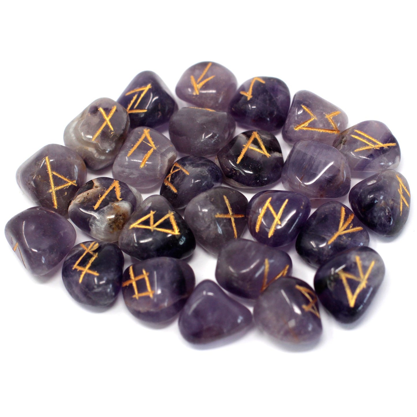 Amethyst Rune Stone Set – 25 Pieces | Engraved Crystals for Divination & Insight