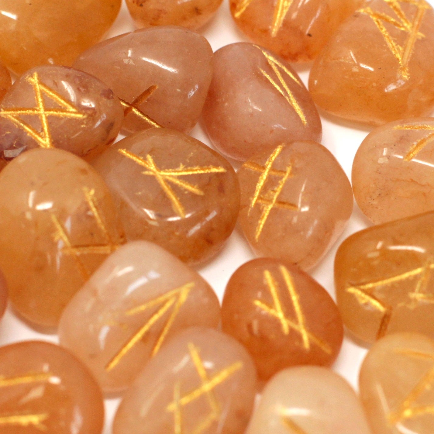 Yellow Aventurine Rune Stone Set – 25 Pieces | Engraved Crystals for Divination & Insight