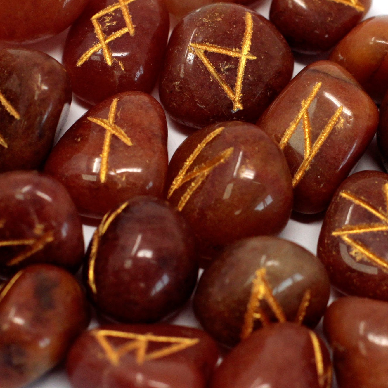 Red Aventurine Rune Stone Set – 25 Pieces | Engraved Crystals for Divination & Insight