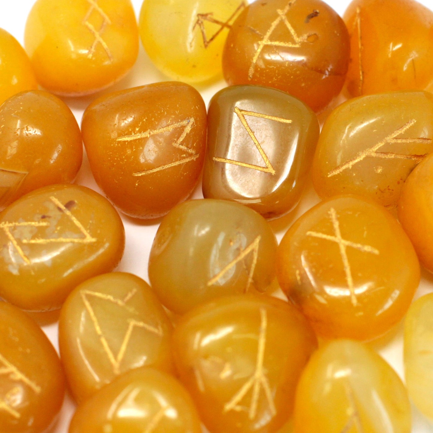 Yellow Onyx Rune Stone Set – 25 Pieces | Engraved Crystals for Divination & Insight