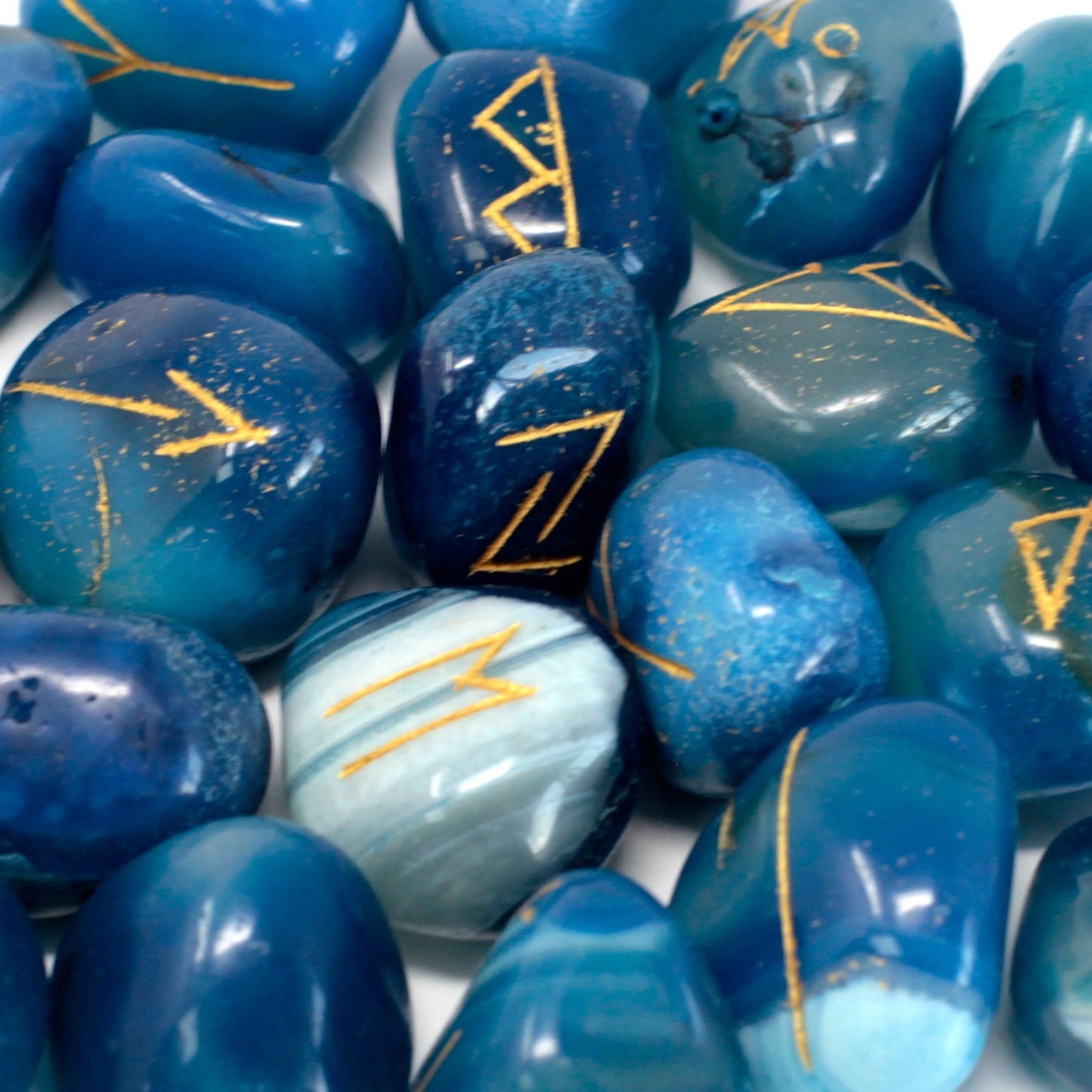 Blue Onyx Rune Stone Set – 25 Pieces | Engraved Crystals for Divination & Insight