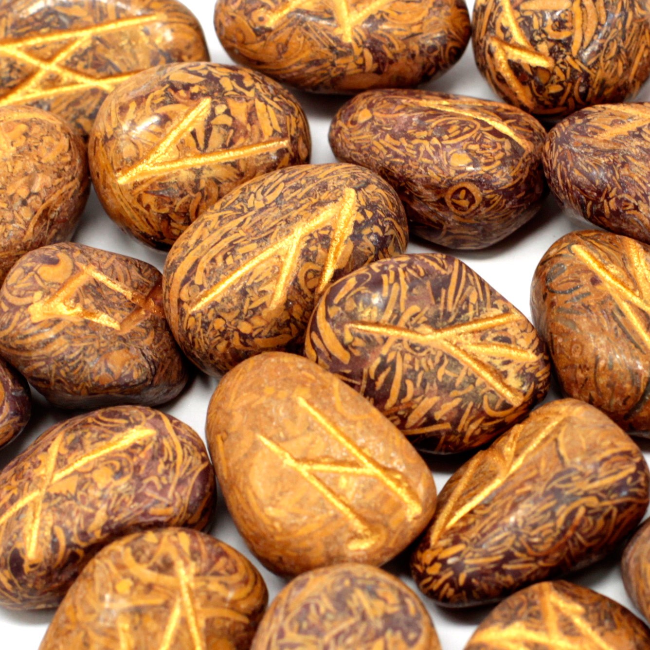 Snake Jasper Rune Stone Set – 25 Pieces | Engraved Crystals for Divination & Insight