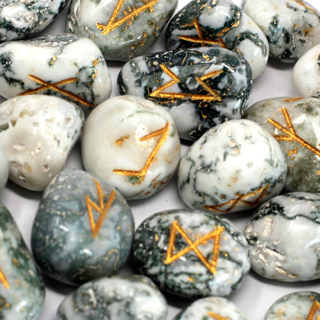 Tree Agate Rune Stone Set – 25 Pieces | Engraved Crystals for Divination & Insight